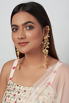 Gold Finish Meenakari Earrings With Ear Cuffs