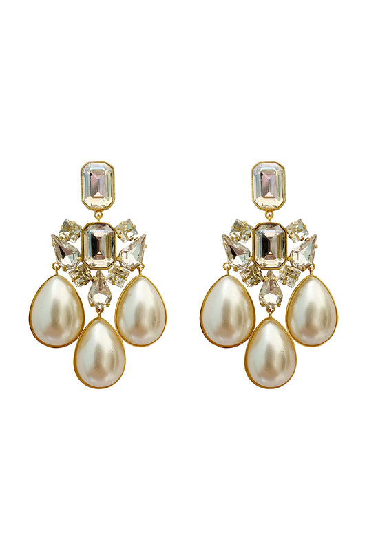 Gold Plated Earrings With Crystal & Pearl