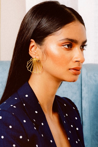 Gold Plated Sea Scallop Stud Earrings