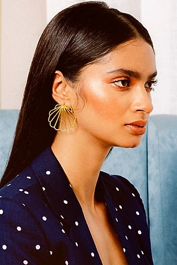 Gold Plated Sea Scallop Stud Earrings