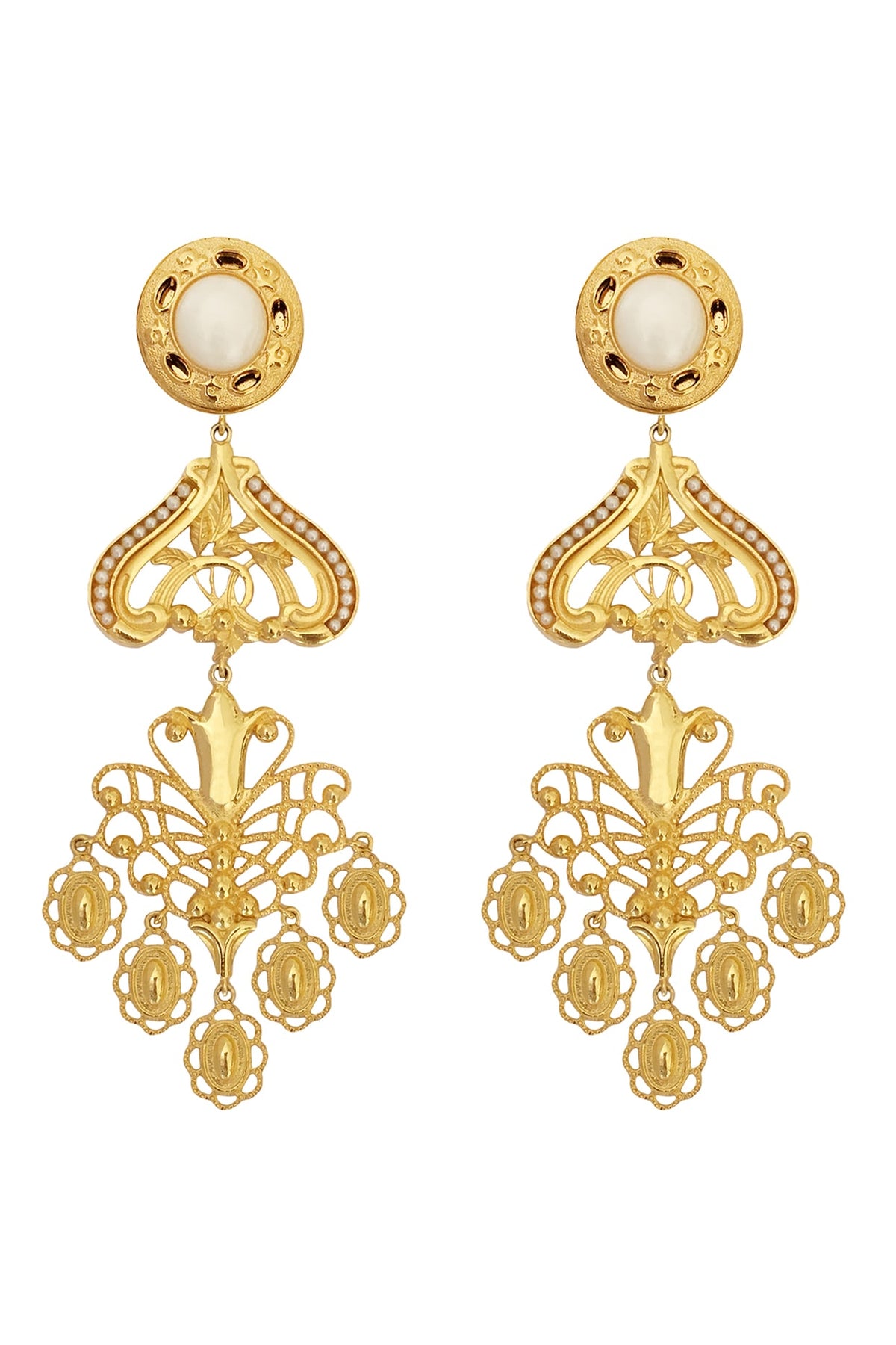 Gold Plated Swarovski Pearl Dangler Earrings
