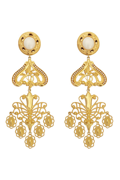 Gold Plated Swarovski Pearl Dangler Earrings