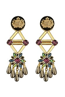 Gold Plated Swarovski Pearl & Crystals Dangler Earrings