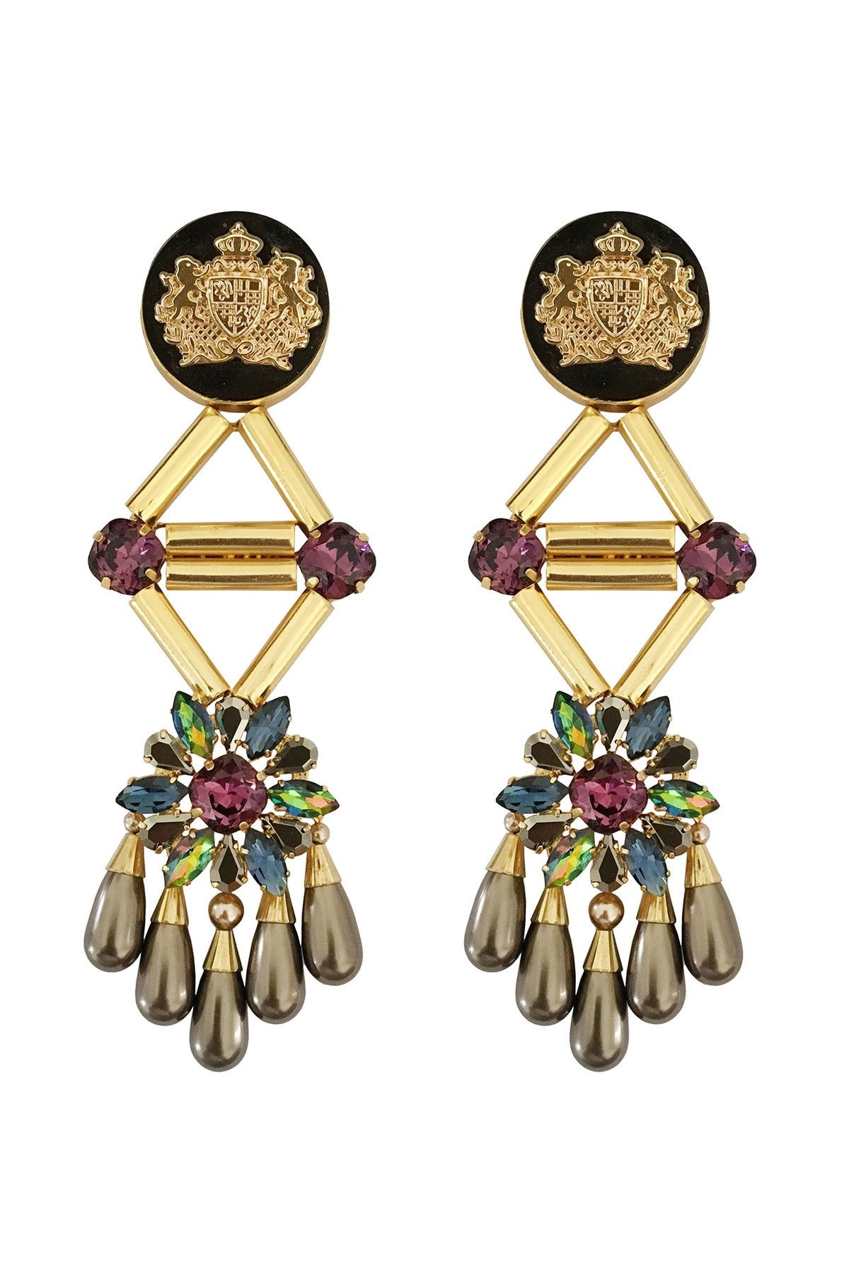 Gold Plated Swarovski Pearl & Crystals Dangler Earrings