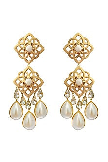 Gold Plated Crystals Earrings In Brass