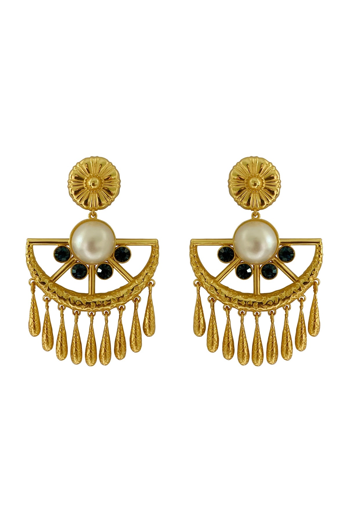 Gold Plated Swarovski Pearls Dangler Earrings In Brass