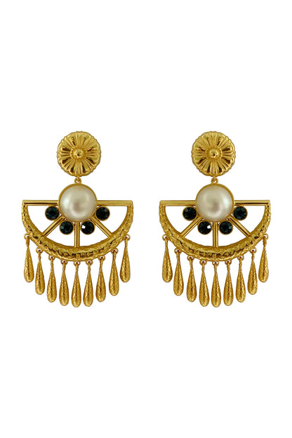 Gold Plated Swarovski Pearls Dangler Earrings In Brass