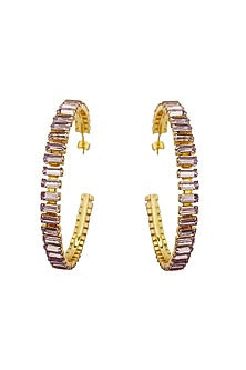 Gold Plated Swarovski Crystal Hoop Earrings In Brass