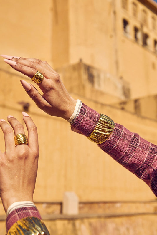 Gold Finish Textured Cuff Bracelet