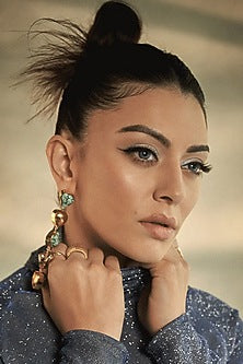 Gold Finish Turquoise & Heart Charm Dangler Earrings