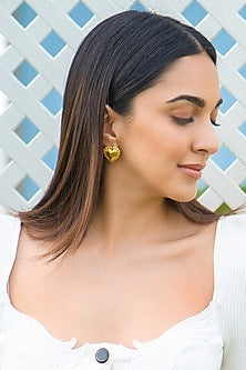 Gold Finish Heart Stud Earrings