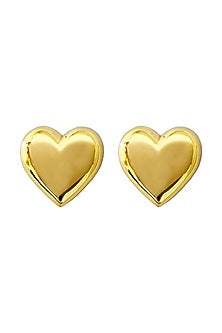 Gold Finish Heart Stud Earrings