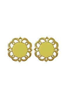 Gold Finish Enameled Stud Earrings
