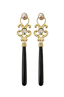 Gold Plated Kundan Polki & Black Drop Dangler Earrings