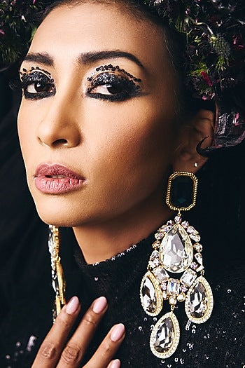 Gold Plated Crystal & Pink Stone Dangler Earrings