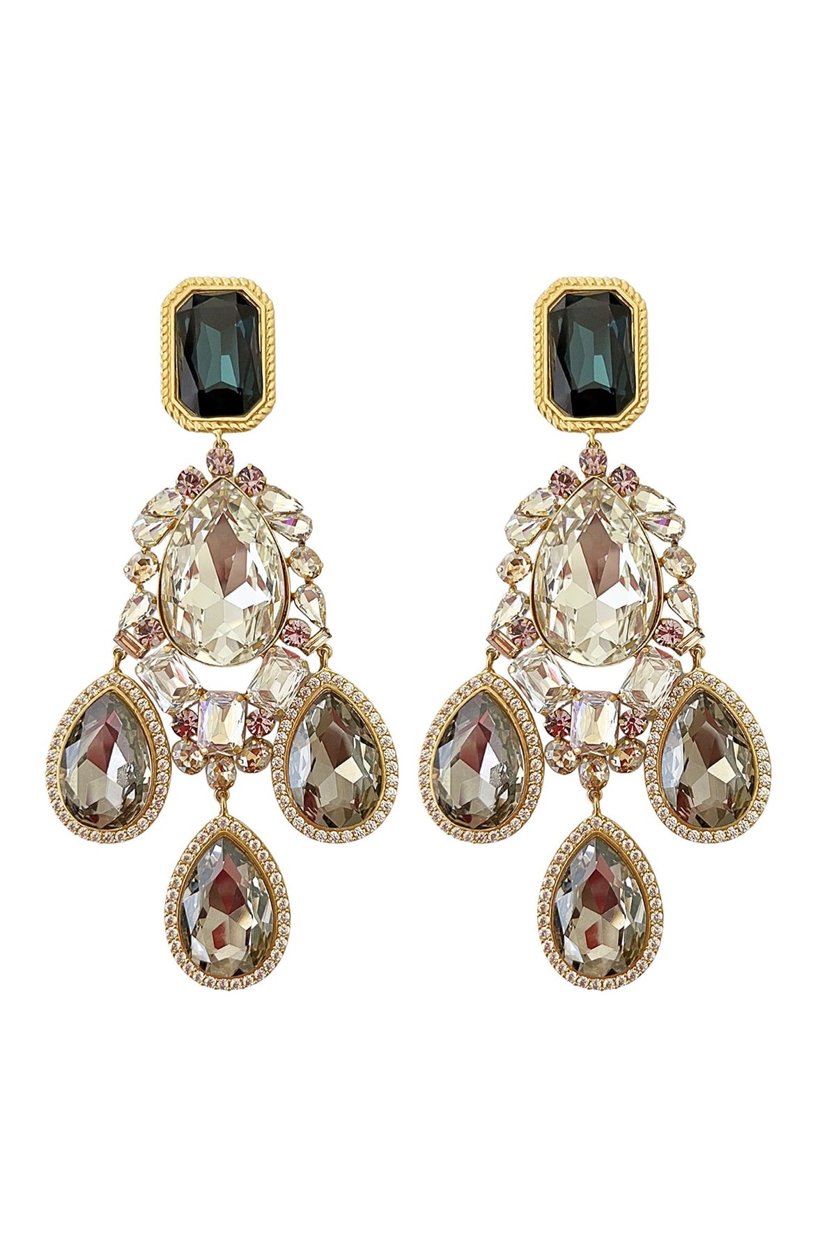 Gold Plated Crystal & Pink Stone Dangler Earrings