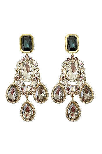 Gold Plated Crystal & Pink Stone Dangler Earrings