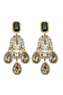 Gold Plated Crystal & Pink Stone Dangler Earrings