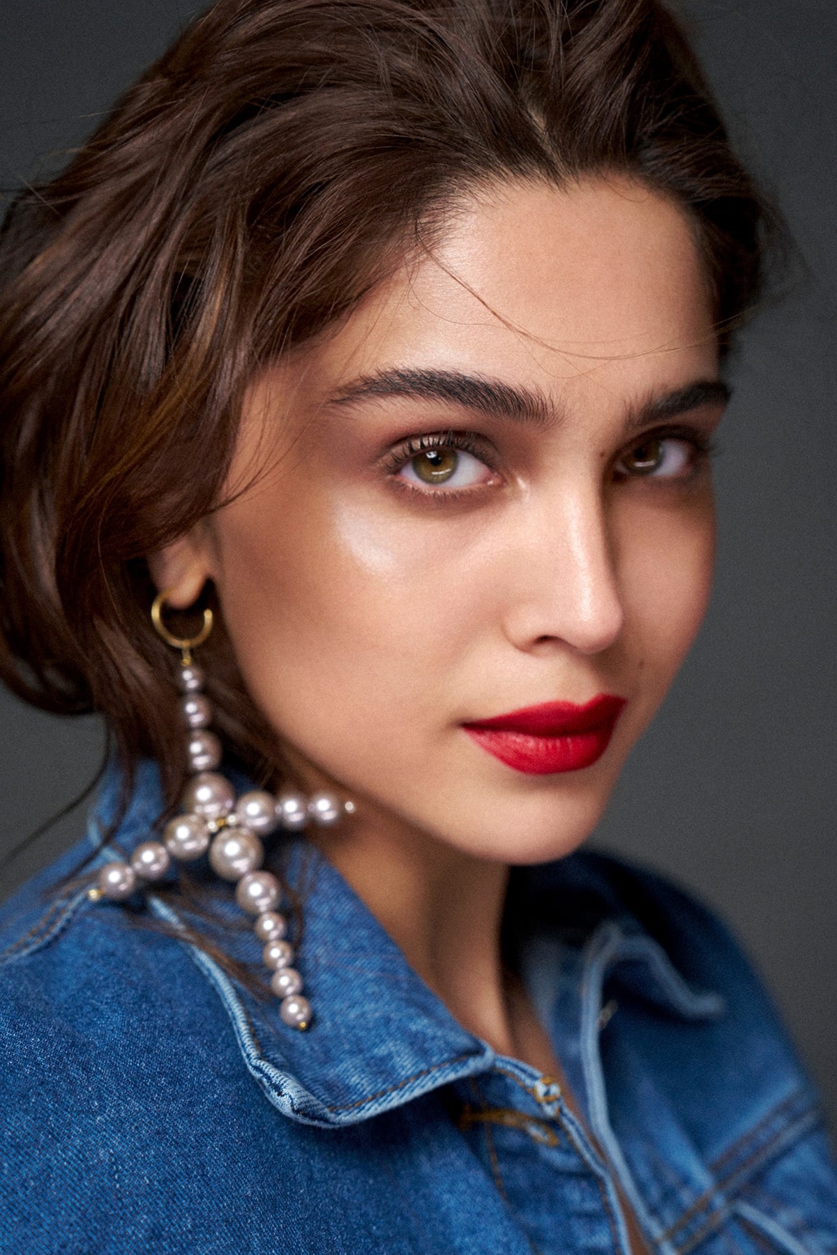 Gold Plated Grey Pearl Cross-Shaped Earrings
