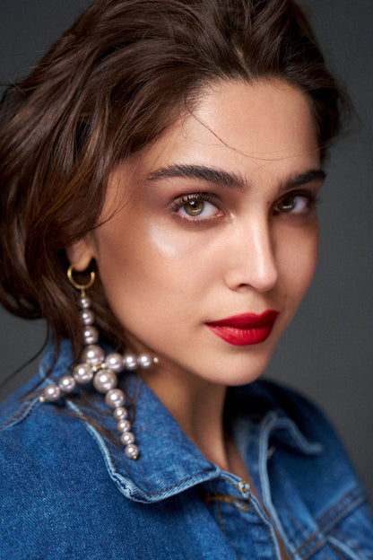 Gold Plated Grey Pearl Cross-Shaped Earrings