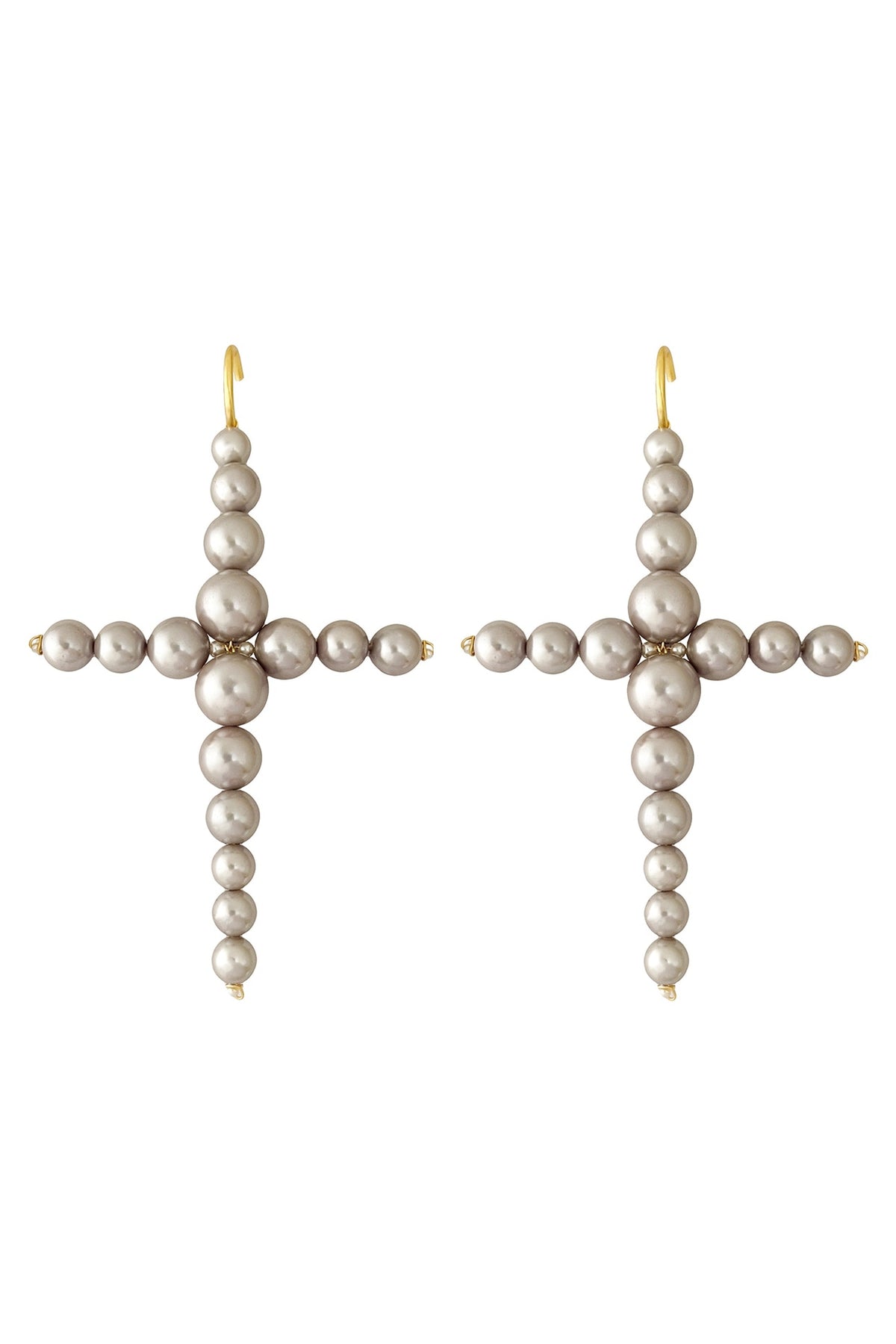 Gold Plated Grey Pearl Cross-Shaped Earrings