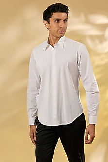 Off-White Cotton Herringbone Pintuck Shirt