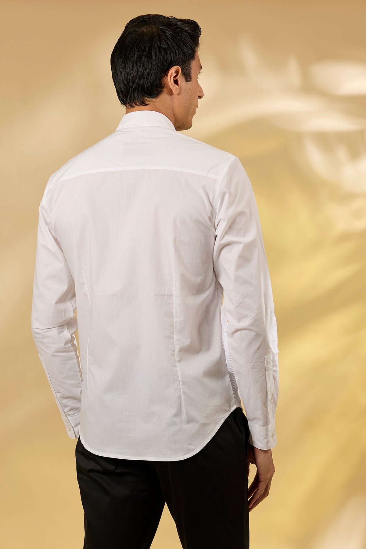 Off-White Cotton Herringbone Pintuck Shirt