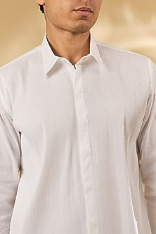 Off-White Cotton Herringbone Pintuck Shirt