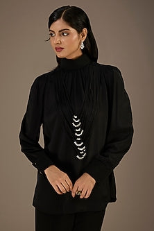 Black Georgette Metallic Ring Top