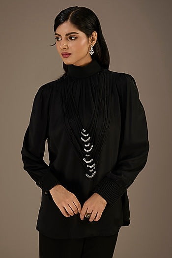 Black Georgette Metallic Ring Top
