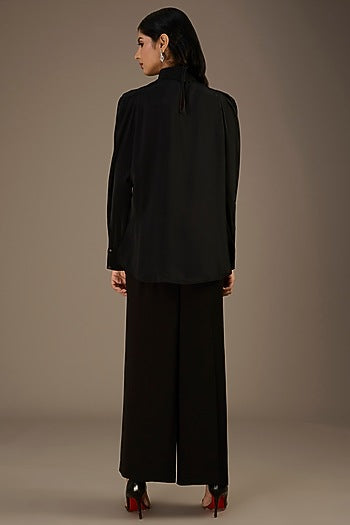 Black Georgette Metallic Ring Top