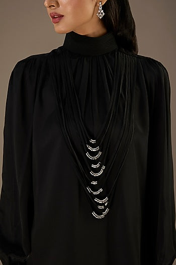 Black Georgette Metallic Ring Top