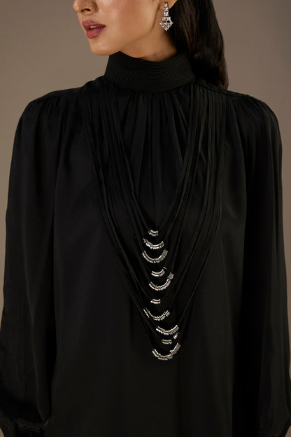 Black Georgette Metallic Ring Top