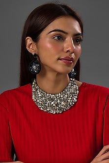 White Rhodium Finish Crystal & Pearl Necklace Set