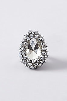 White Rhodium Finish Silver Crystal Ring