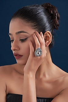White Rhodium Finish Silver Crystal Ring