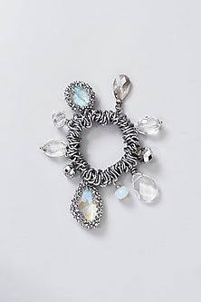 White Rhodium Finish Crystal & Turquoise Stone Link Bracelet
