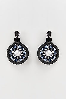 White Rhodium Finish Grey Crystal & Pearl Earrings