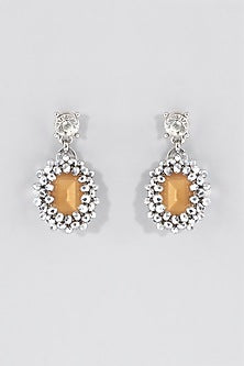White Rhodium Finish Orange Crystal Stud Earrings