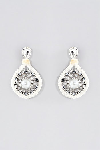 White Rhodium Finish Crystal & Pearl Stud Earrings