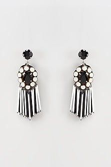 White Rhodium Finish Black Crystal Dangler Earrings