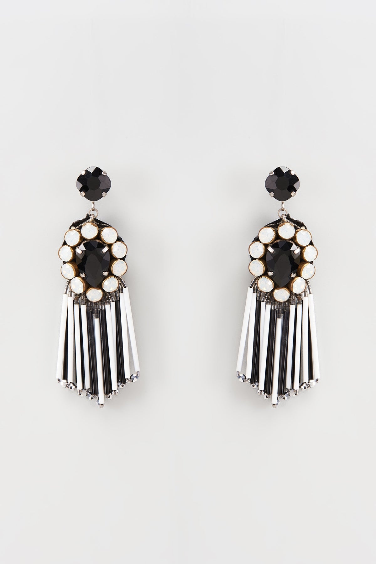 White Rhodium Finish Black Crystal Dangler Earrings