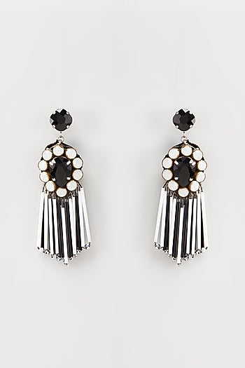 White Rhodium Finish Black Crystal Dangler Earrings