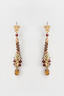 Gold Finish Red Crystal Dangler Earrings