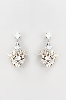 White Rhodium Finish Crystal Dangler Earrings