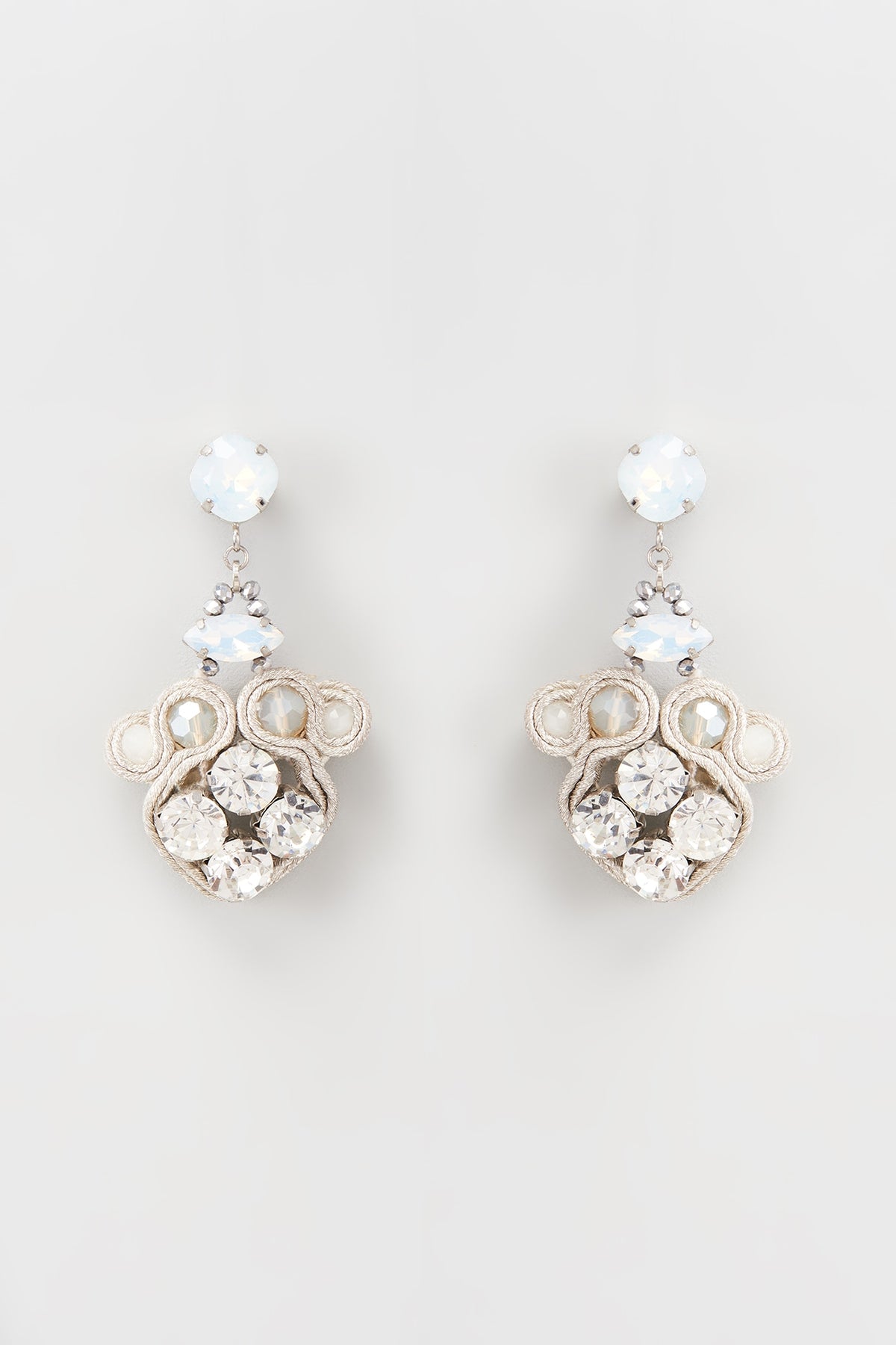 White Rhodium Finish Crystal Dangler Earrings
