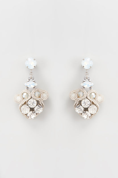 White Rhodium Finish Crystal Dangler Earrings
