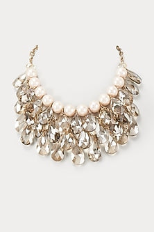 White Rhodium Finish Pink Crystal & Pearl Necklace