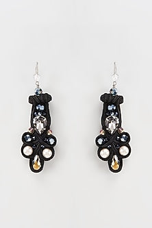 White Rhodium Finish Grey Crystal & Pearl Dangler Earrings