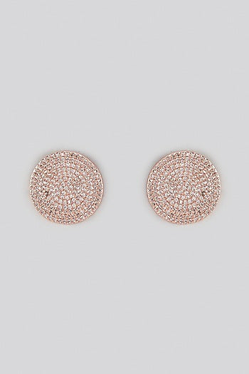 Rose Gold Finish Cubic Zirconia Stud Earrings With Ring